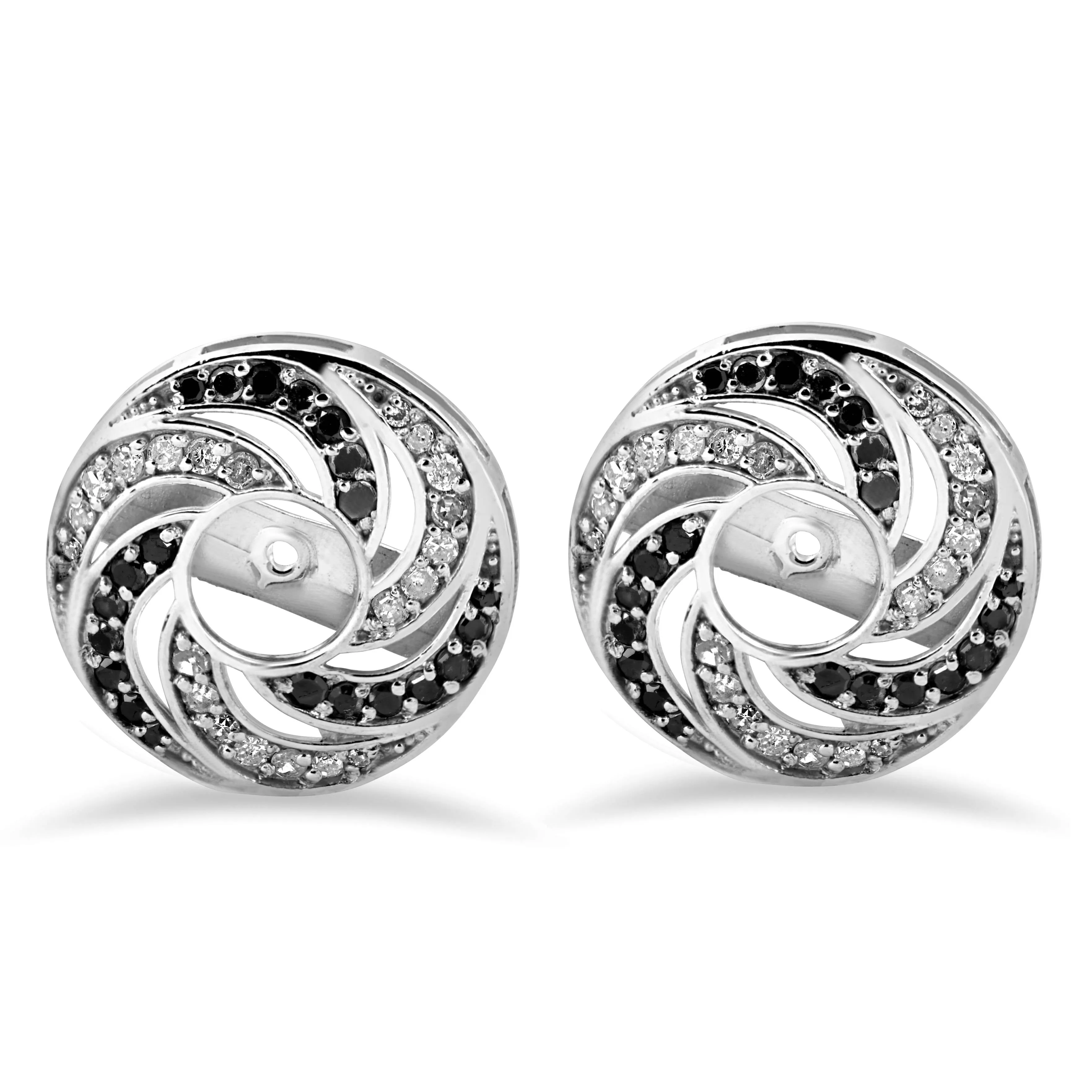 1/2ct 14K White Gold Black & White Diamond Spiral Earring Jackets (up to 4mm)