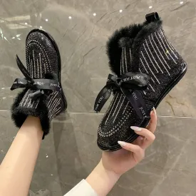 21 FUR Rhinestone Ankle Boots