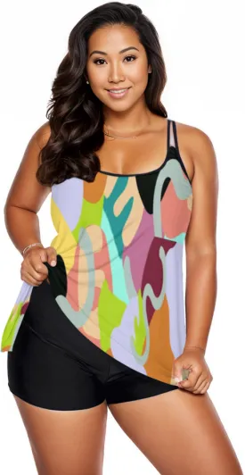 Abstract Wild Women's Voluptuous ( ) Plus Size Two Piece Swimsuit