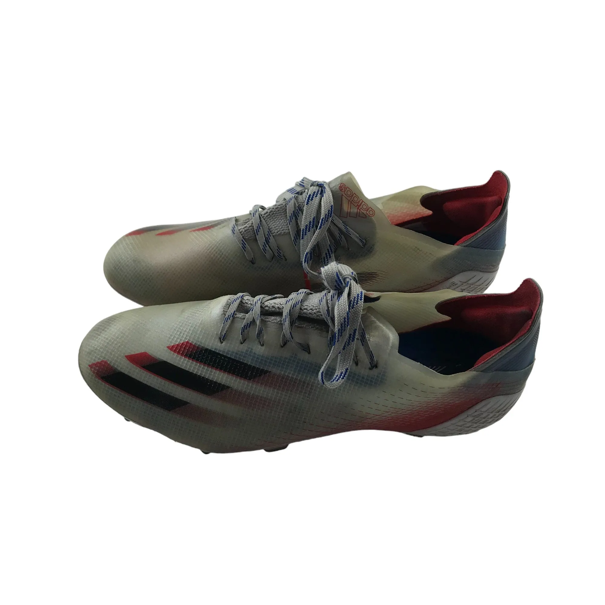 Adidas Fluroskin Speedframe football boots shoe size UK 6 white red and blue with plastic moulded studs