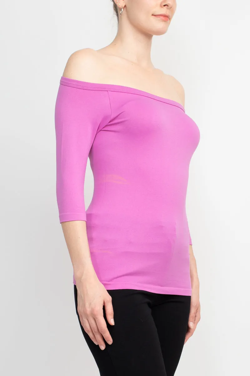 Alberto Makali Off-Shoulder 3/4 Sleeve Solid Spandex Top