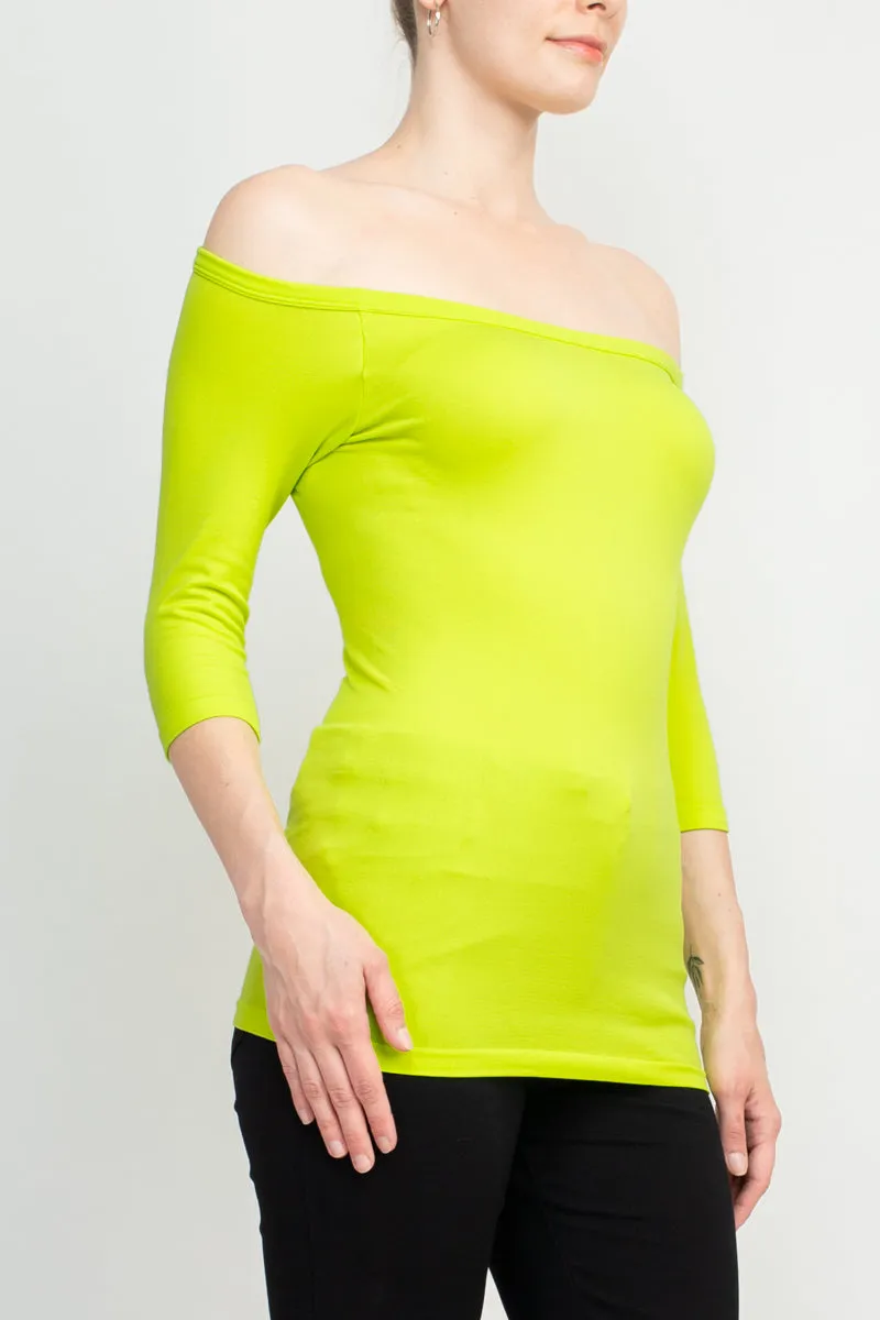 Alberto Makali Off-Shoulder 3/4 Sleeve Solid Spandex Top