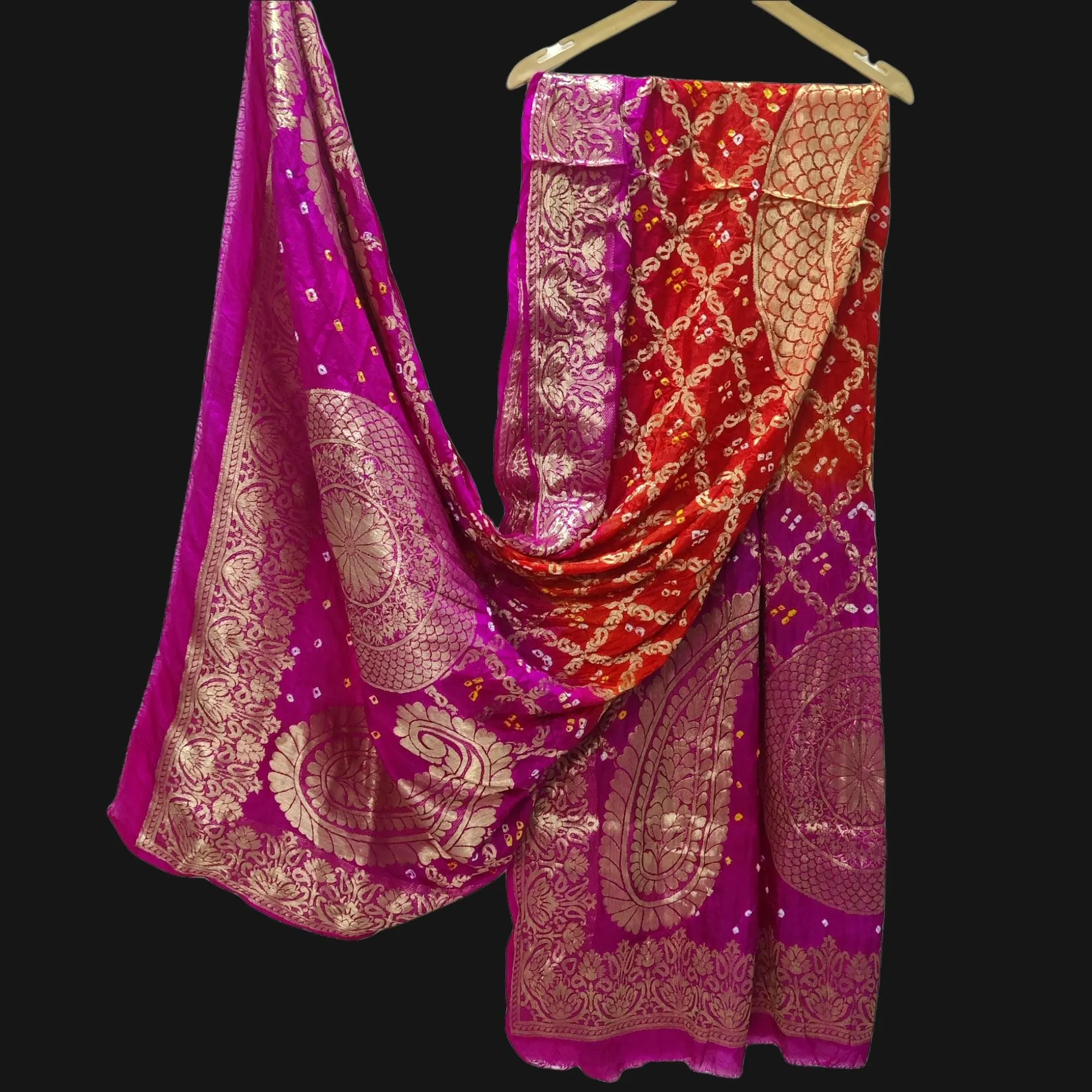 Banarasi Bandhej Gharchola Kerry Chand Dupatta, OR, KC Red Rani