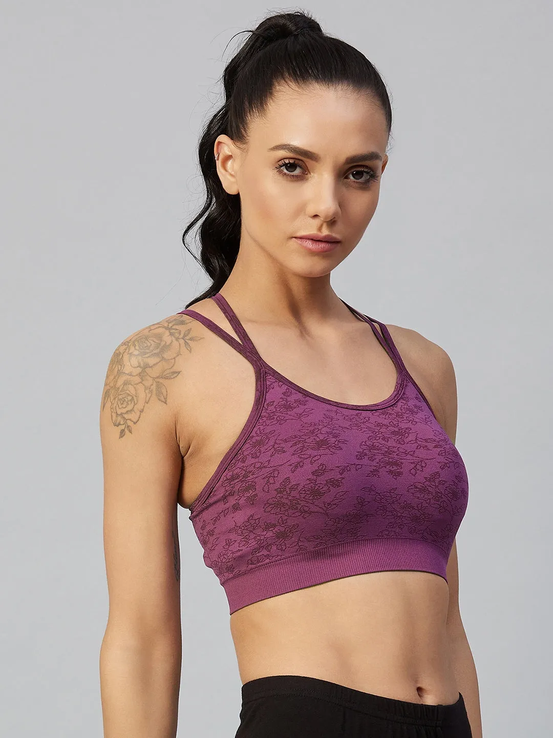 C9 Airwear Women  Stripe Back Sports Bra - Elder Berry