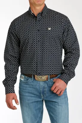 Cinch Midnight Navy/Peach Geometric Print Button-Down Shirt for Men