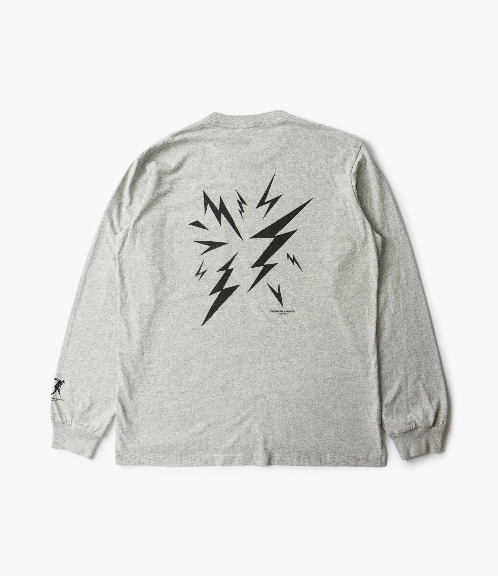 Cross Neck Long Sleeve T-Shirt – Grey 'Lightning' Print