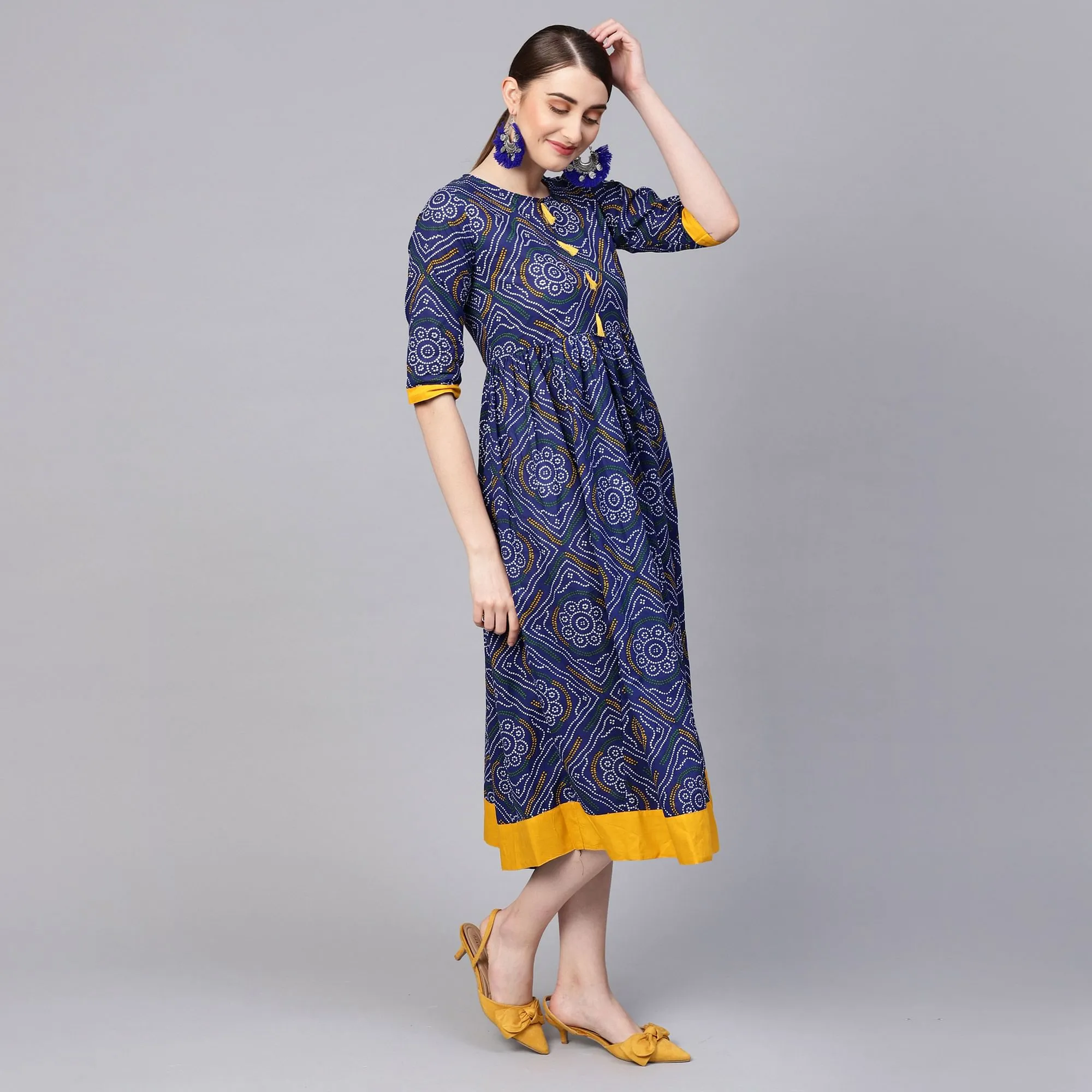 Dark Blue Cotton Party Wear Casual Dress for Women