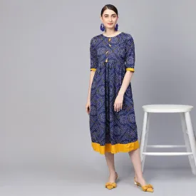 Dark Blue Cotton Party Wear Casual Dress for Women