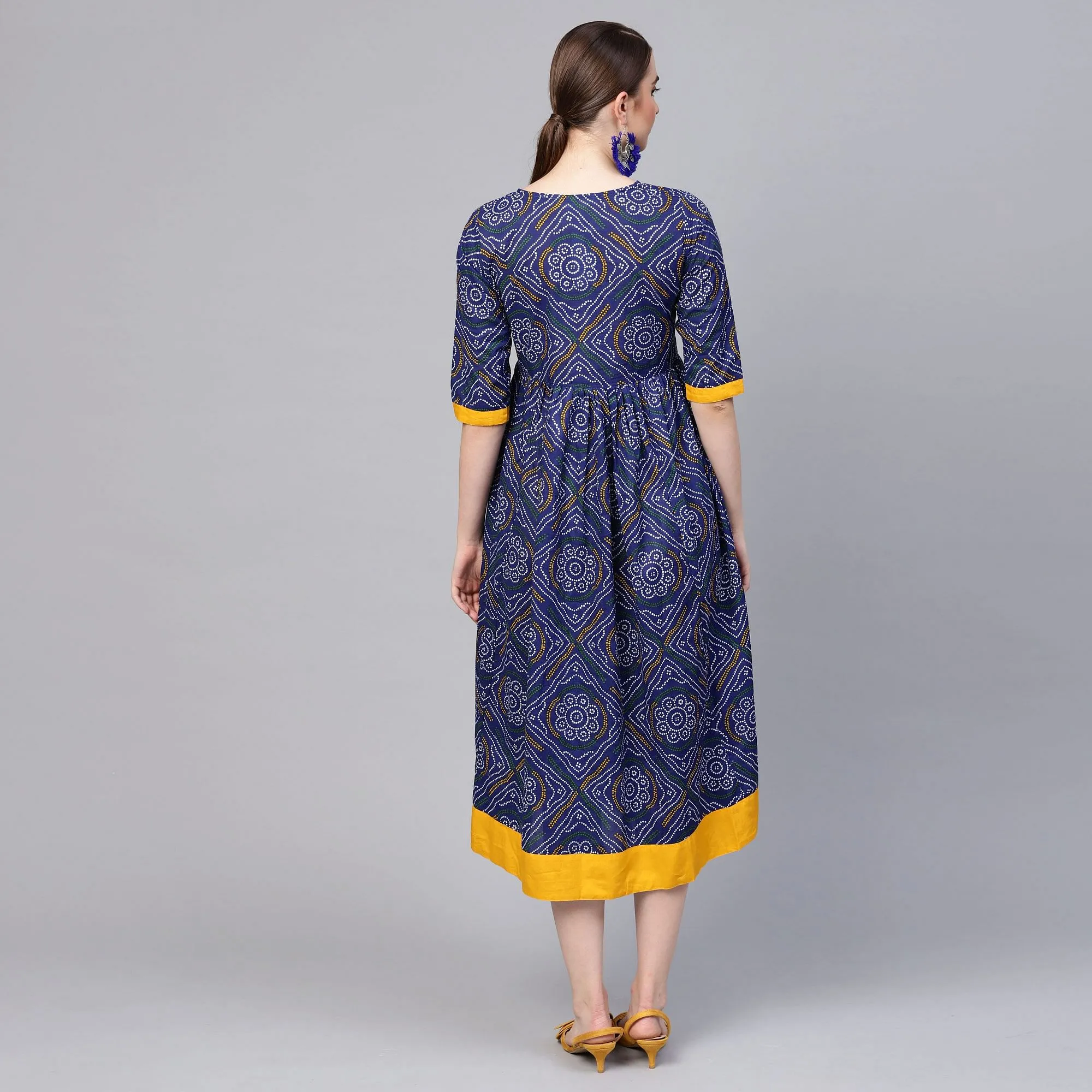 Dark Blue Cotton Party Wear Casual Dress for Women