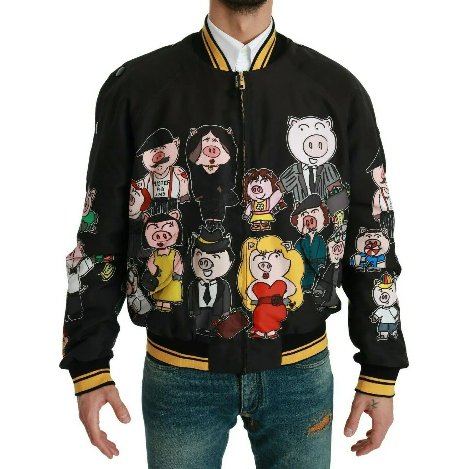 Dolce & Gabbana Multicolor Motive Bomber Style Jacket