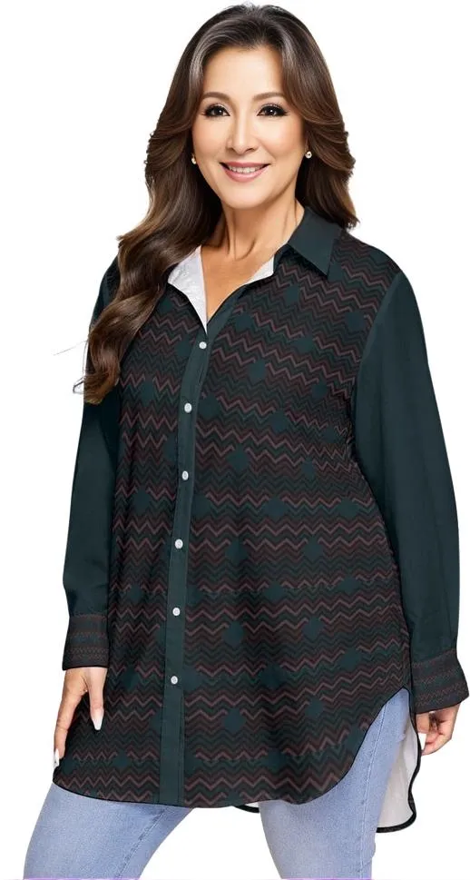 Easy Days Womens Dark Long Sleeve Button-Up Shirt Voluptuous ( ) Plus Size