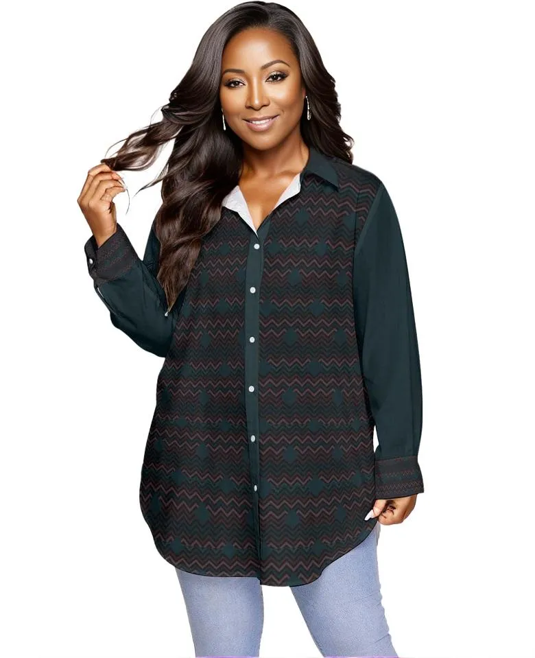 Easy Days Womens Dark Long Sleeve Button-Up Shirt Voluptuous ( ) Plus Size