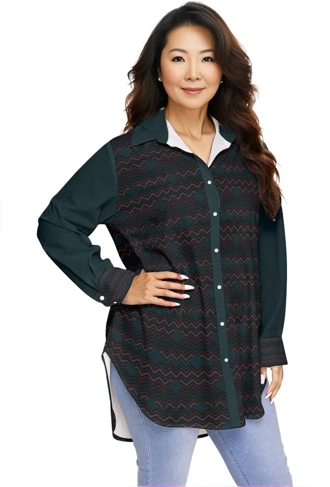 Easy Days Womens Dark Long Sleeve Button-Up Shirt Voluptuous ( ) Plus Size