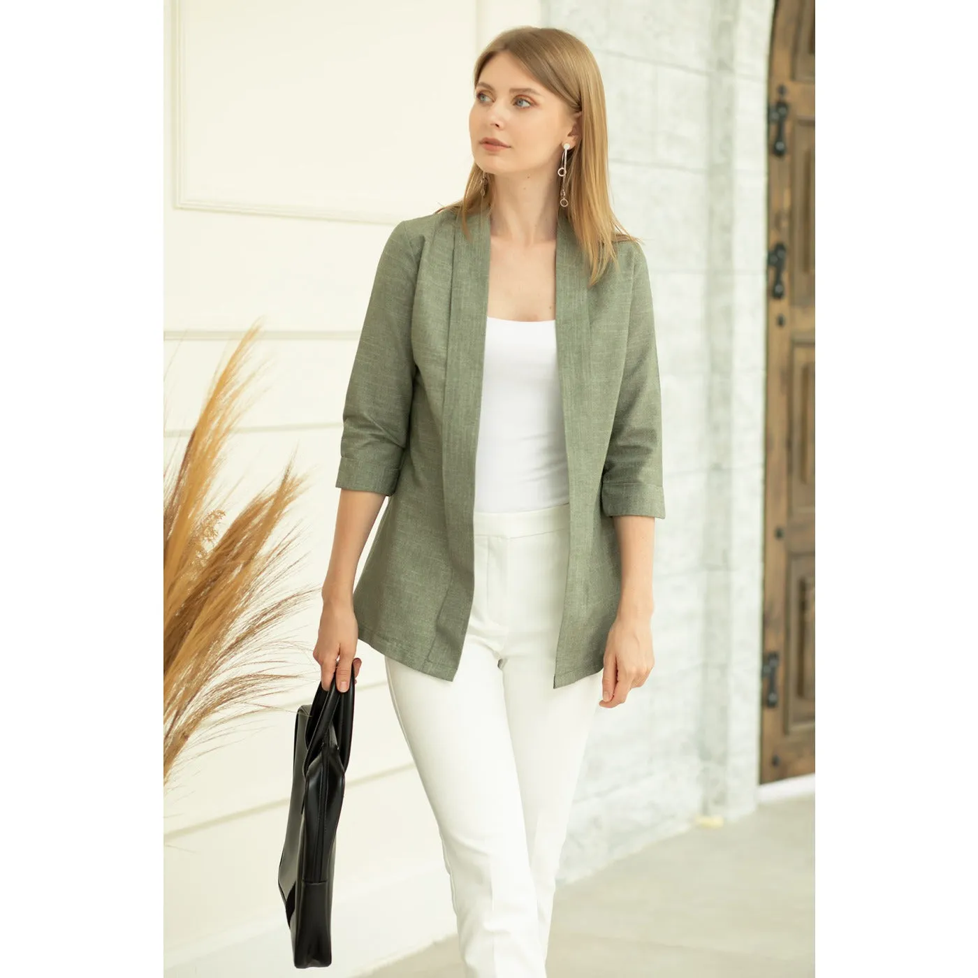 Green Short Sleeves Shawl Jacket