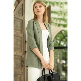 Green Short Sleeves Shawl Jacket