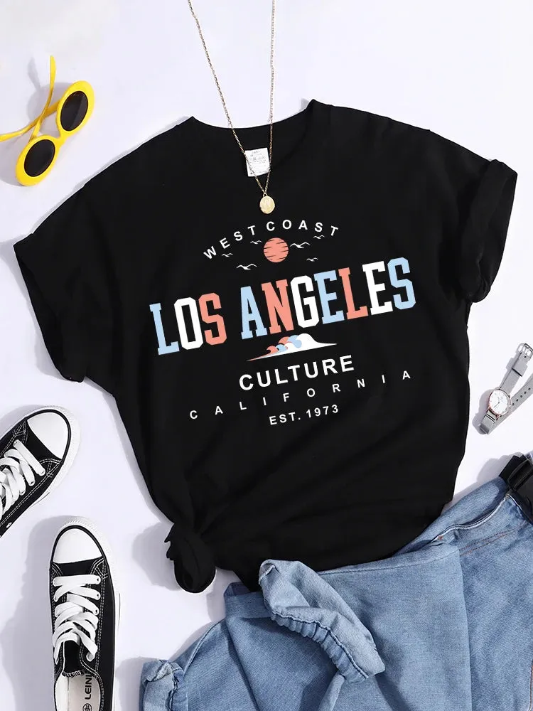 Los Angeles West Coast Culture California Est. 1937 T-Shirt Vintage Hip Hop Tee Shirt Soft Casual T-Shirts Summer Women Tshirt