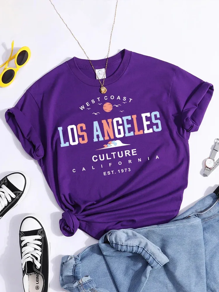 Los Angeles West Coast Culture California Est. 1937 T-Shirt Vintage Hip Hop Tee Shirt Soft Casual T-Shirts Summer Women Tshirt