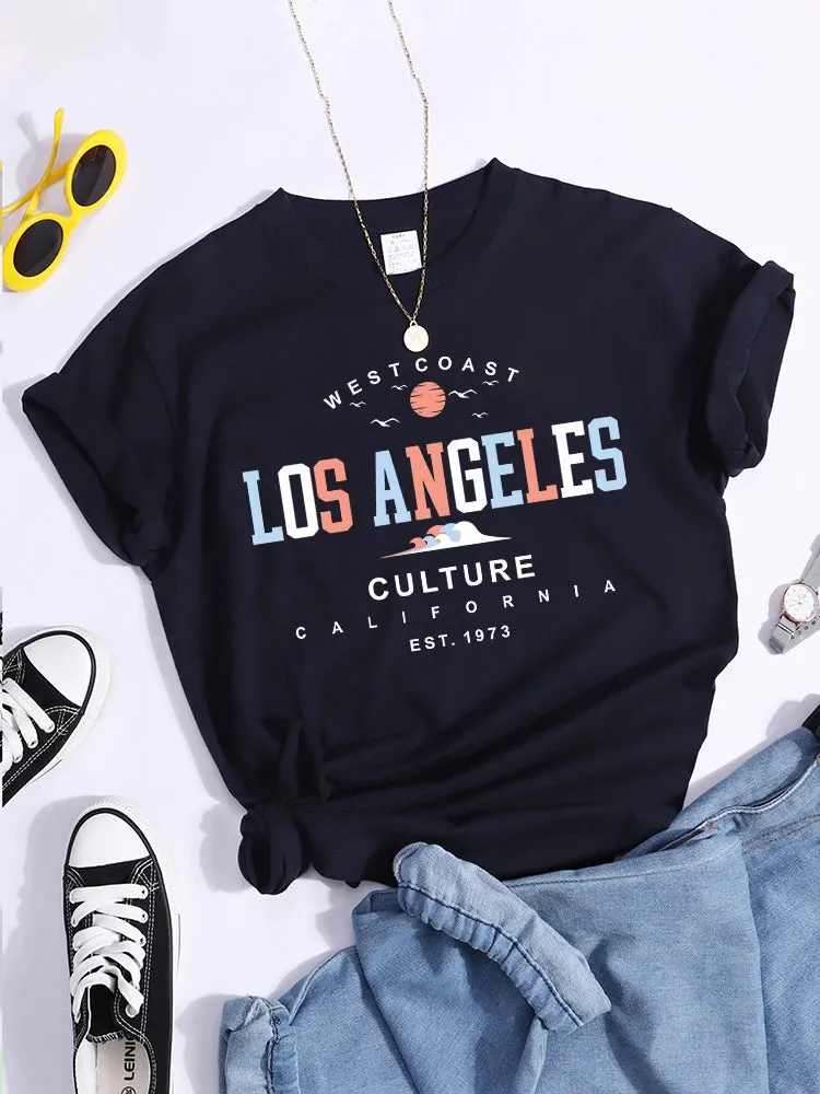 Los Angeles West Coast Culture California Est. 1937 T-Shirt Vintage Hip Hop Tee Shirt Soft Casual T-Shirts Summer Women Tshirt