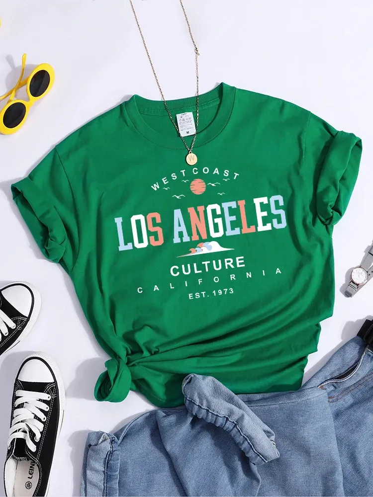 Los Angeles West Coast Culture California Est. 1937 T-Shirt Vintage Hip Hop Tee Shirt Soft Casual T-Shirts Summer Women Tshirt