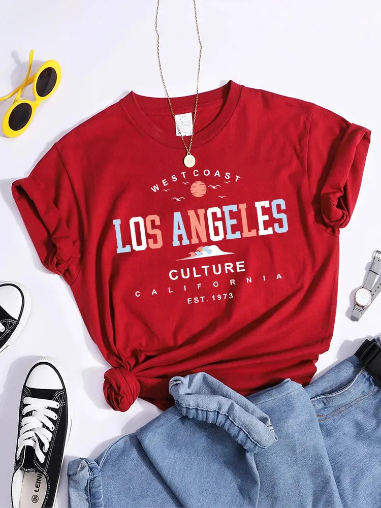 Los Angeles West Coast Culture California Est. 1937 T-Shirt Vintage Hip Hop Tee Shirt Soft Casual T-Shirts Summer Women Tshirt