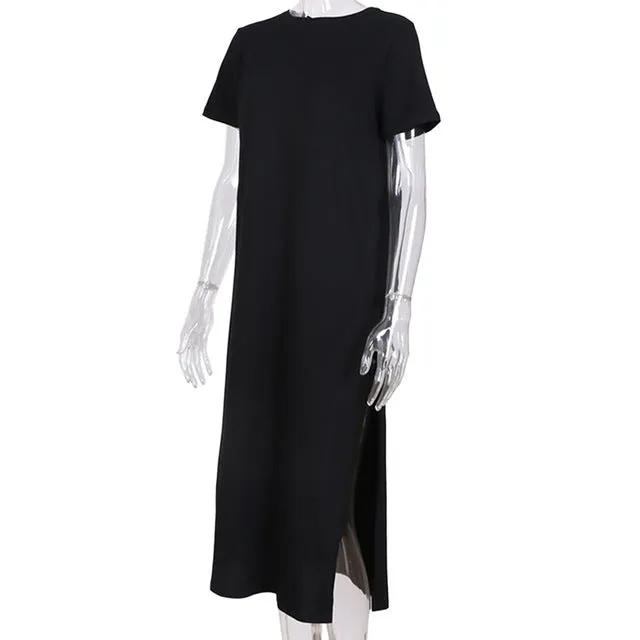 Missufe Casual Loose T-shirt Dress 2017 Summer Style Women Clothing High Split Straight Midi Tunic Sarafan Beach Robe