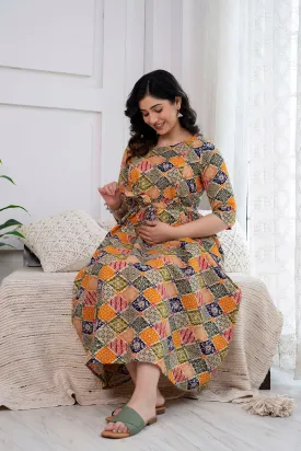 Multicolor Printed Maternity Dress For Women