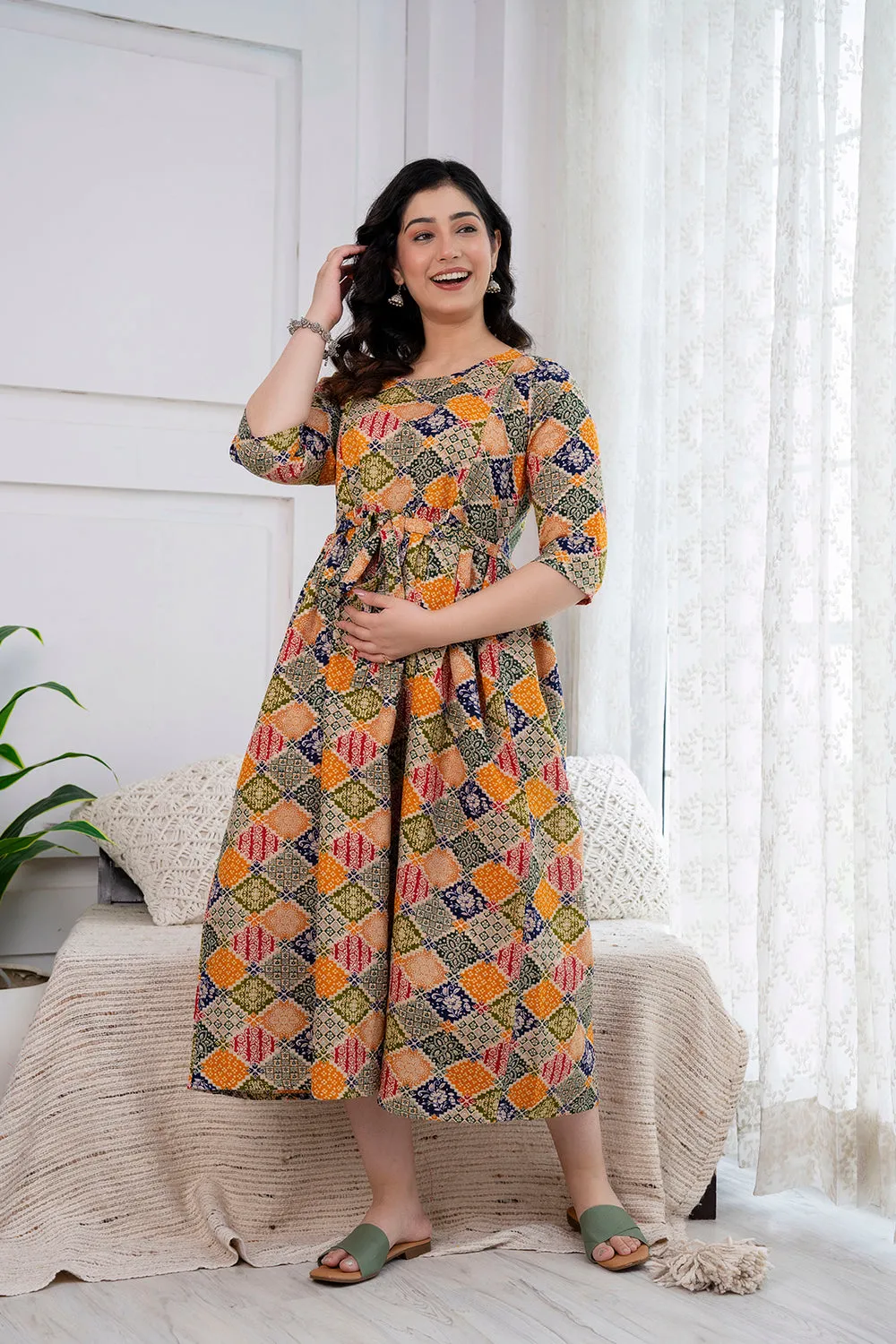 Multicolor Printed Maternity Dress For Women