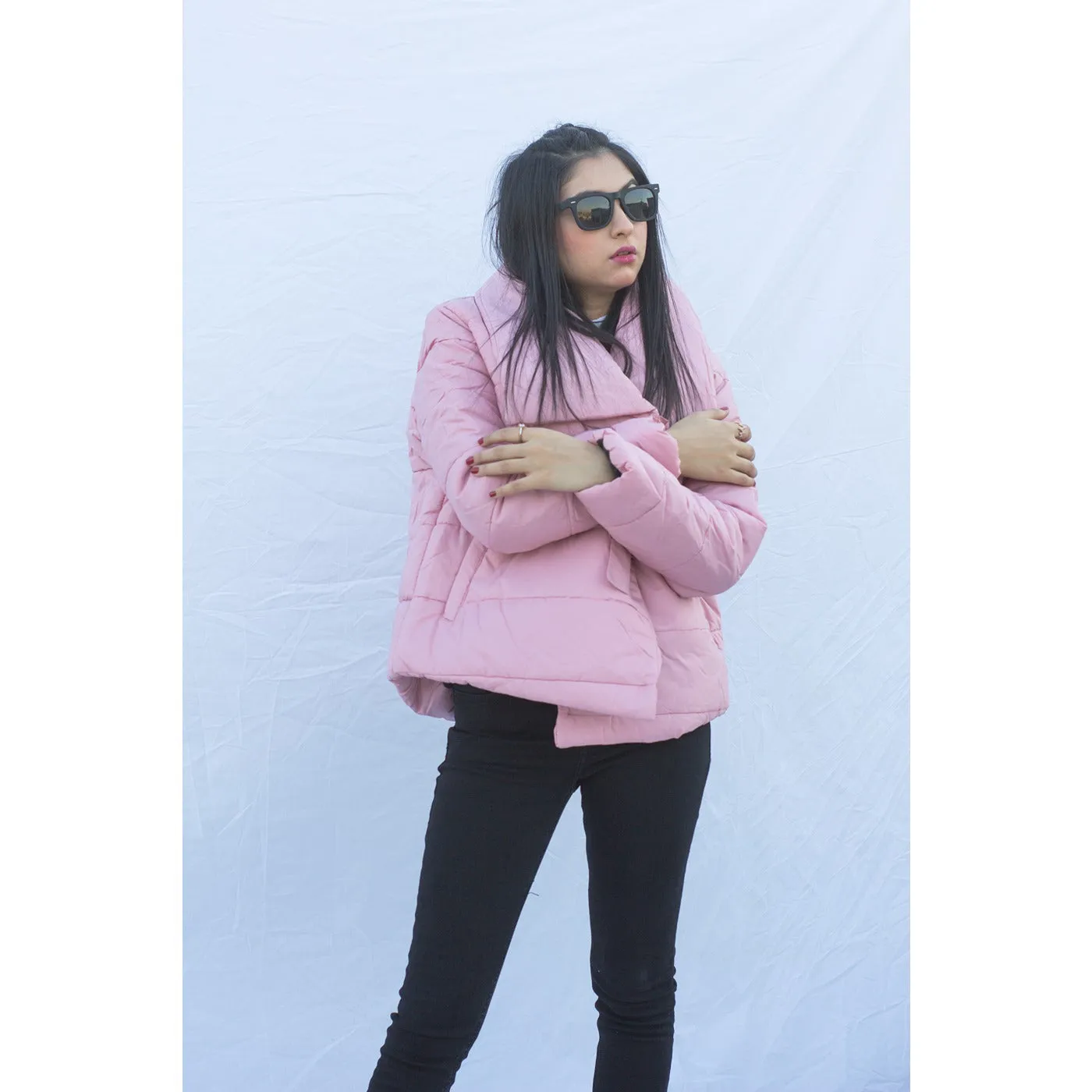 Pink Belted Puffer Jacket