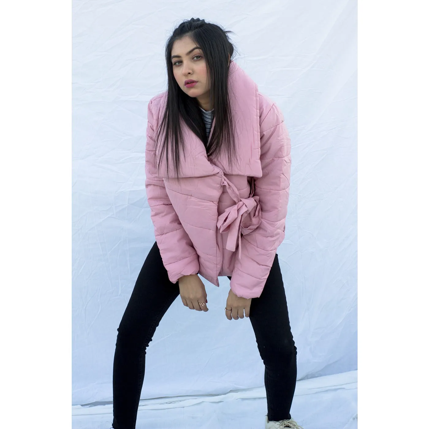 Pink Belted Puffer Jacket