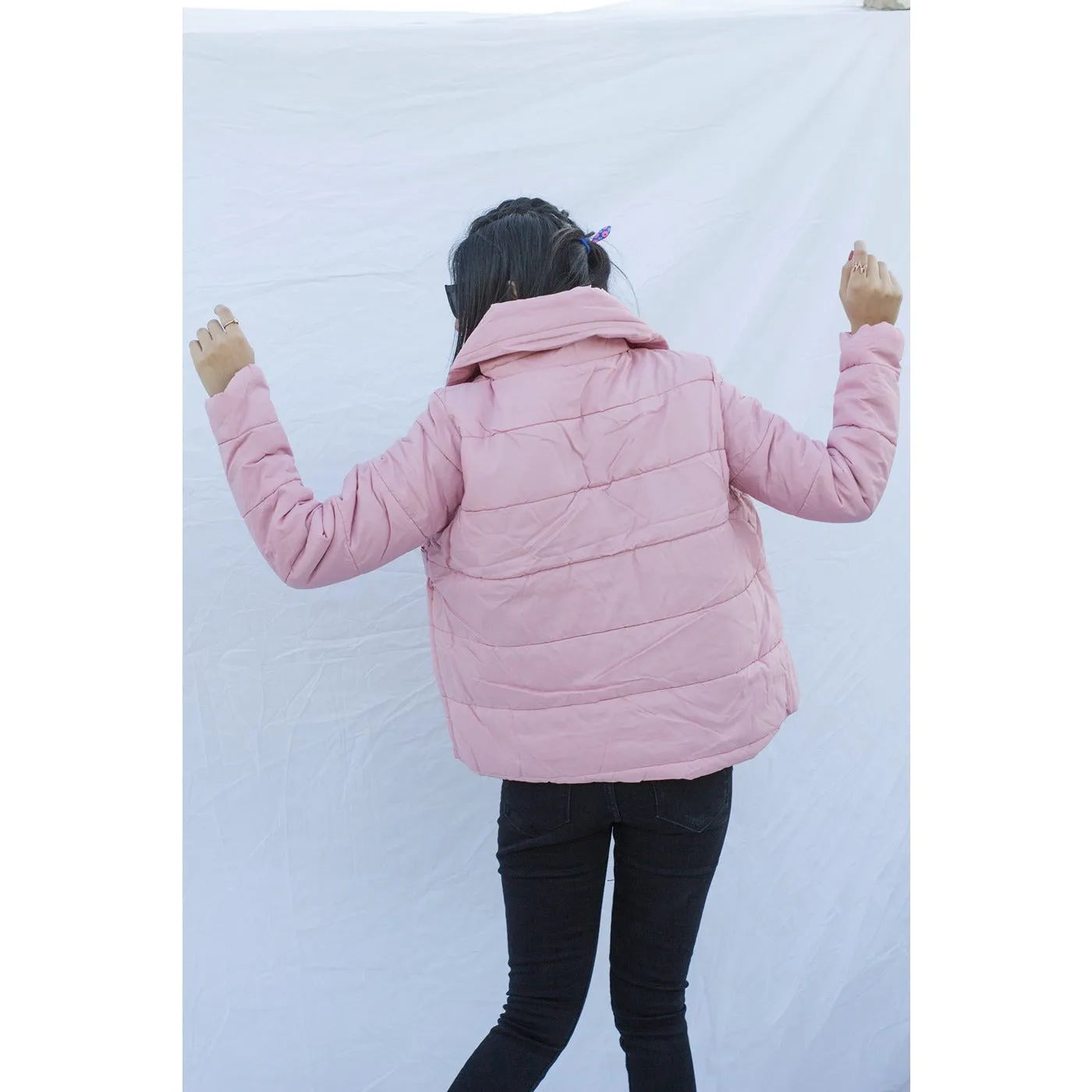 Pink Belted Puffer Jacket