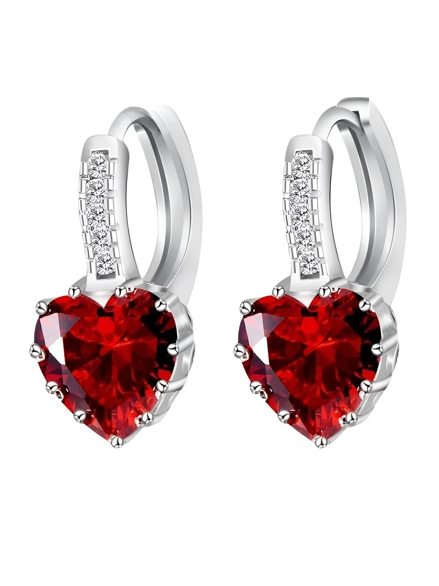 Romantic Heart Crystal Loop Earrings Lever Back Austrian Cubic Zircon 925 Sterling Silver Hoop Jewelry for Women Fashion