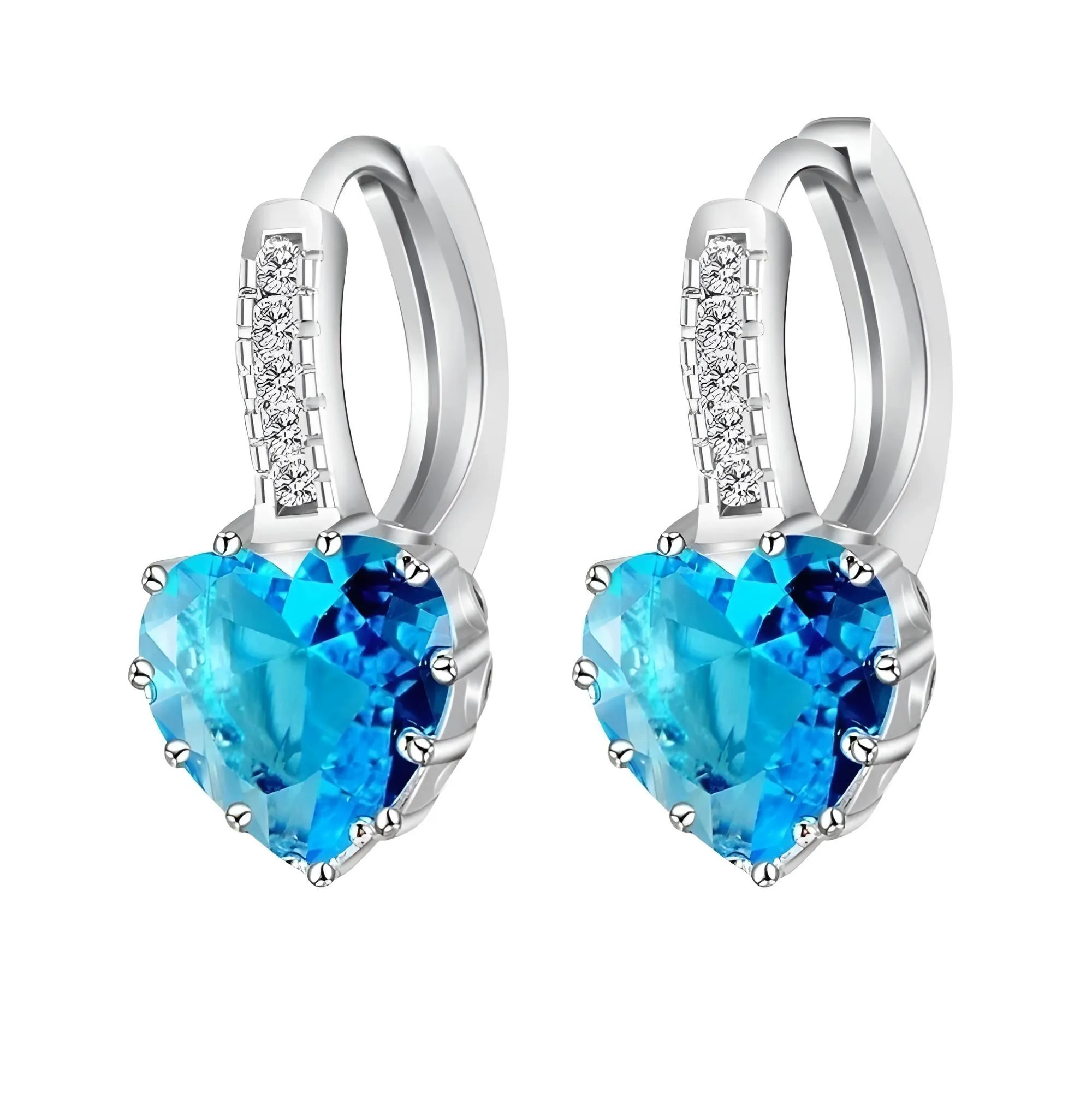 Romantic Heart Crystal Loop Earrings Lever Back Austrian Cubic Zircon 925 Sterling Silver Hoop Jewelry for Women Fashion