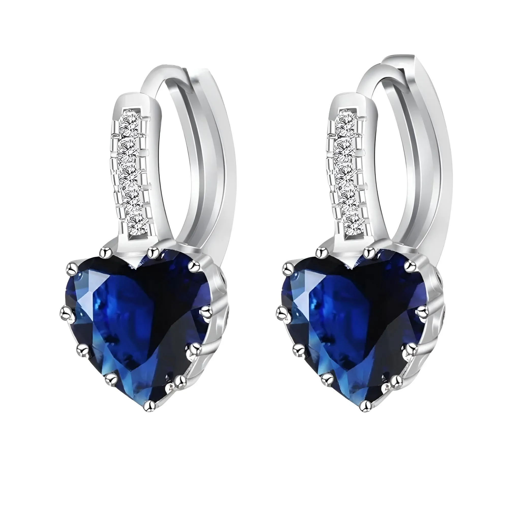 Romantic Heart Crystal Loop Earrings Lever Back Austrian Cubic Zircon 925 Sterling Silver Hoop Jewelry for Women Fashion