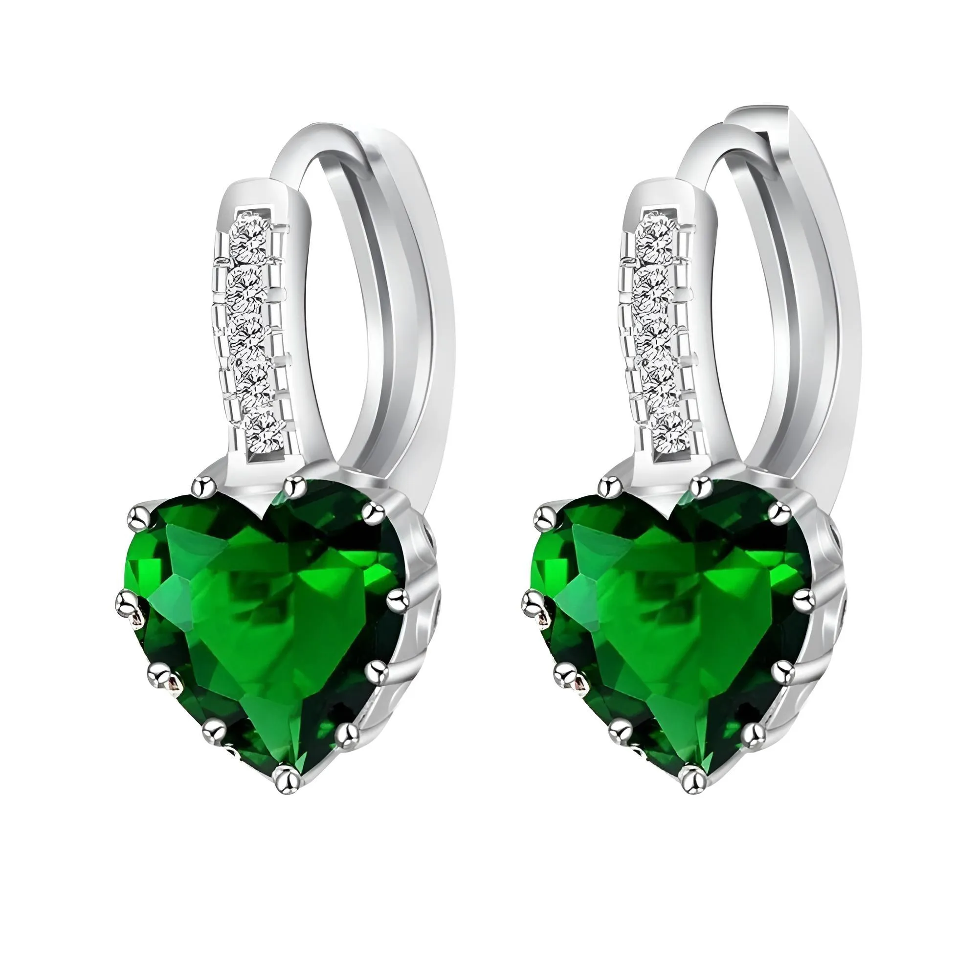 Romantic Heart Crystal Loop Earrings Lever Back Austrian Cubic Zircon 925 Sterling Silver Hoop Jewelry for Women Fashion