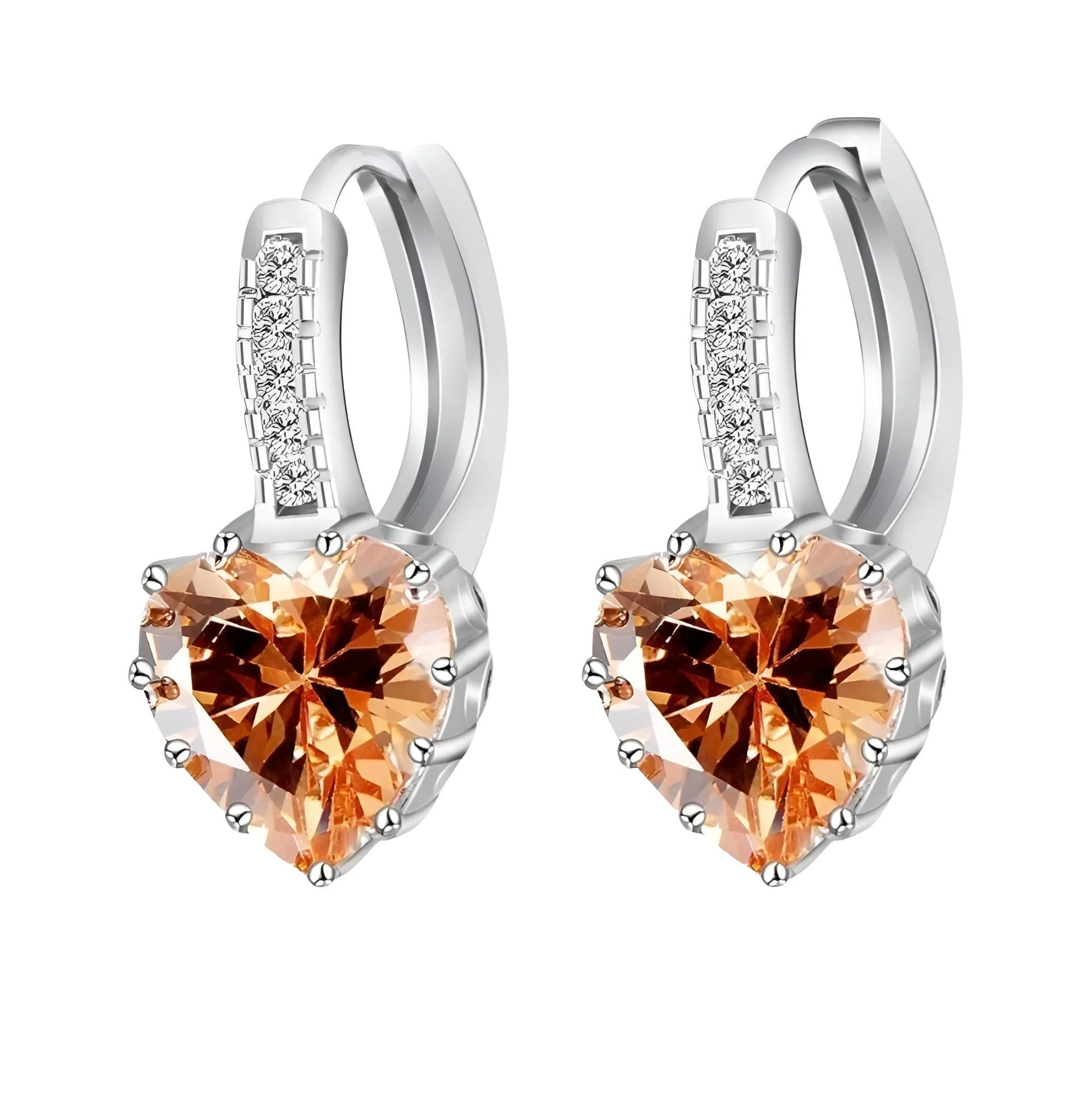 Romantic Heart Crystal Loop Earrings Lever Back Austrian Cubic Zircon 925 Sterling Silver Hoop Jewelry for Women Fashion