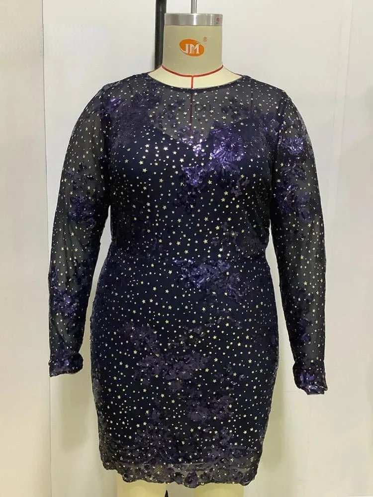 Sequin Mini Dresses with Full Sleeves and O-Neckline