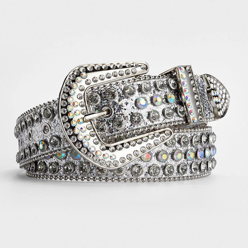 Shinning Rhinestone Crystal Studded Leather Belt