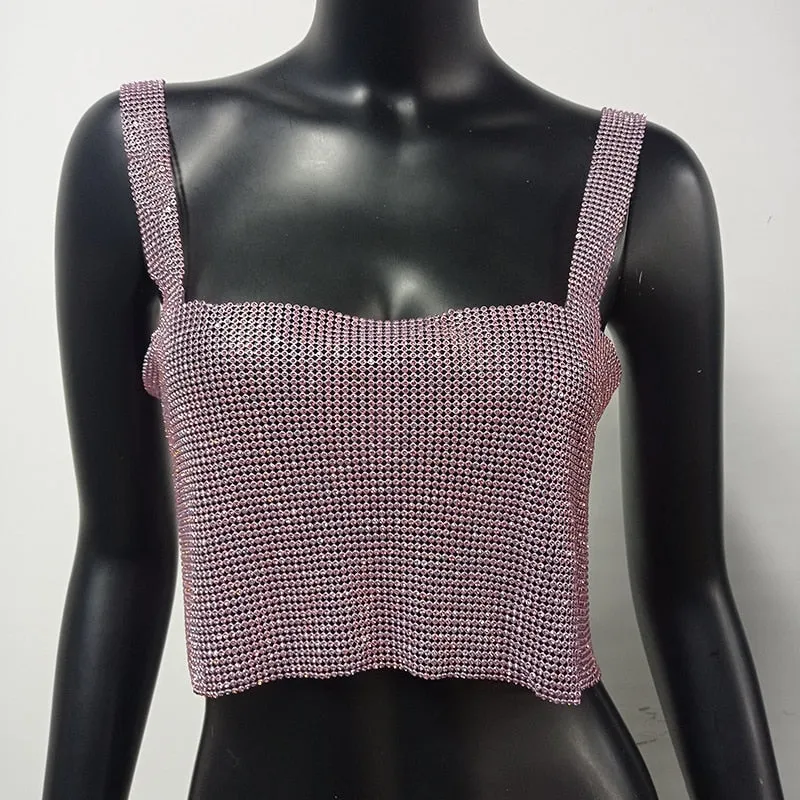 Trendy Rhinestones Backless Cami Crop Top