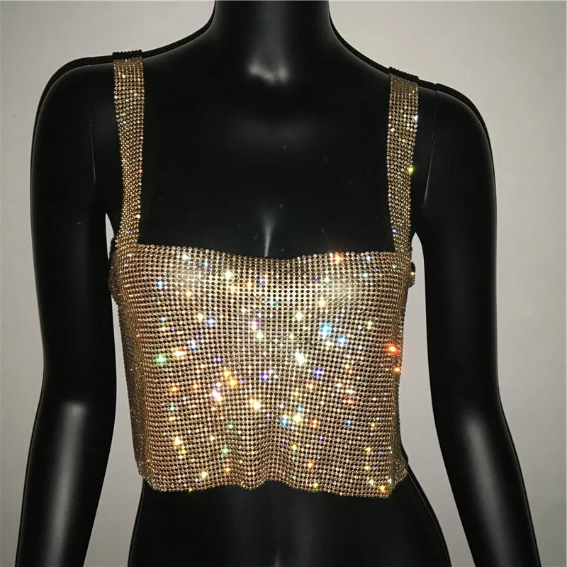 Trendy Rhinestones Backless Cami Crop Top