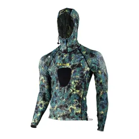 Used Tilos Spearfishing Shirt Rash Guard with Hood, Green Camo, Size: Small