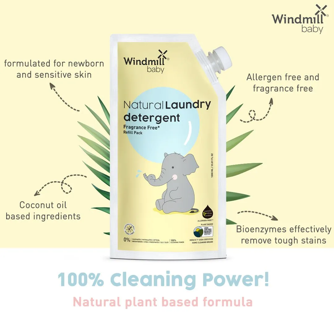 Windmill Baby Natural Laundry Detergent Fragrance Free Refill Pack- 1000 ml