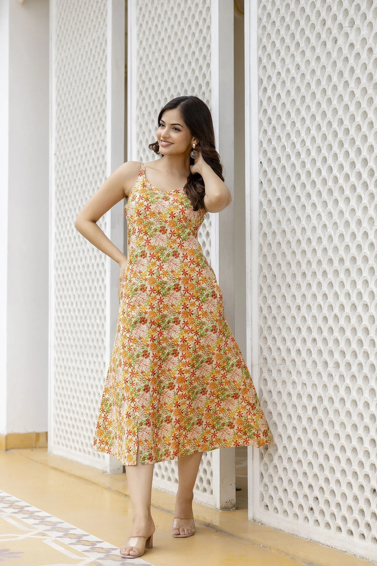 Women Multi Floral Printed Sleeveless Dress