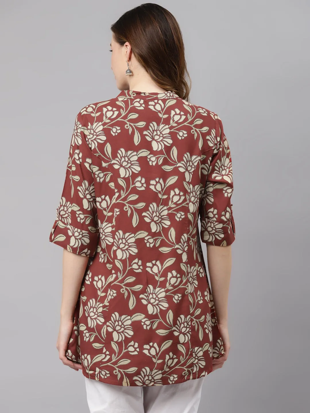 Women'S Maroon Floral Rayon Top