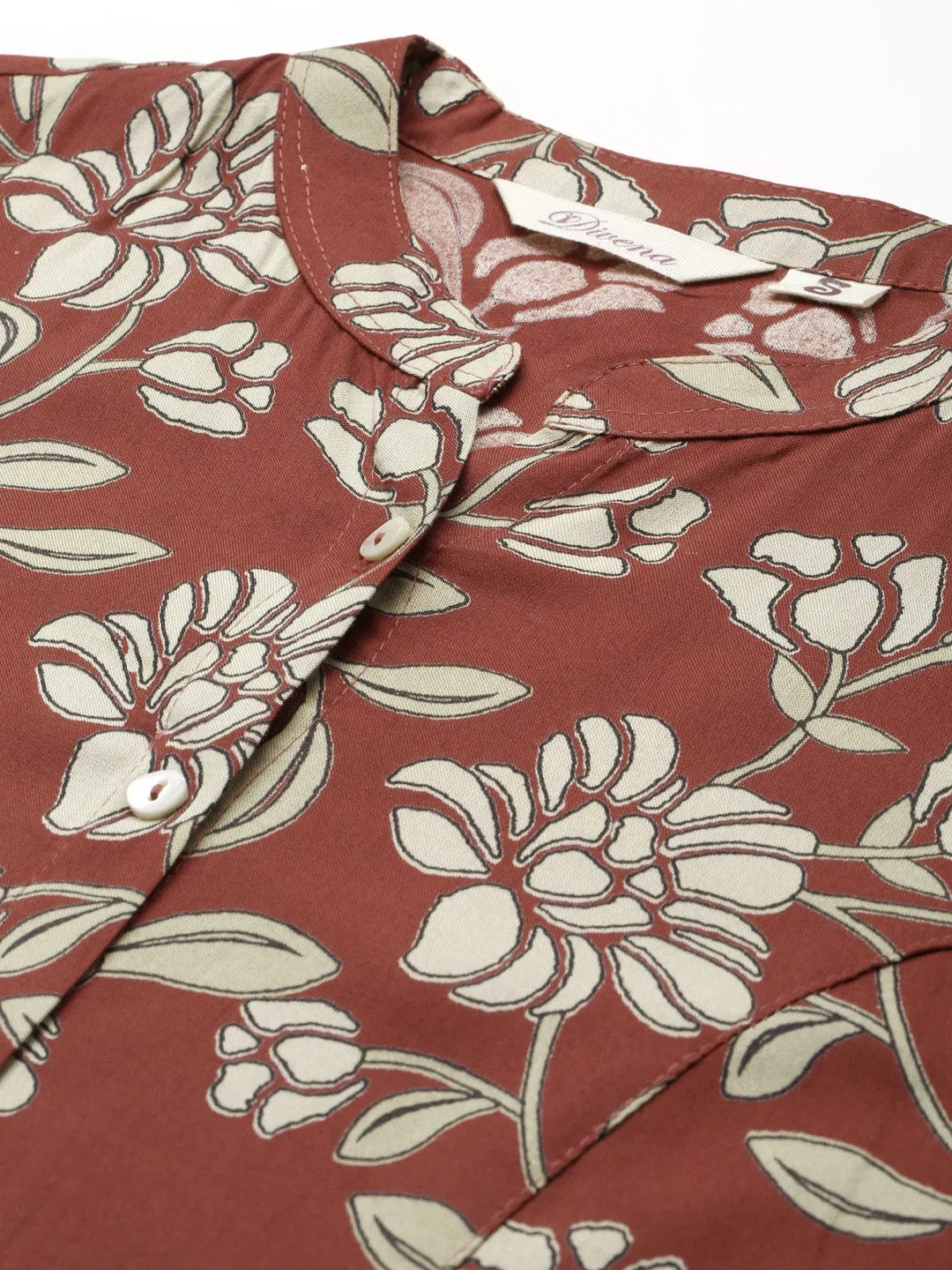 Women'S Maroon Floral Rayon Top