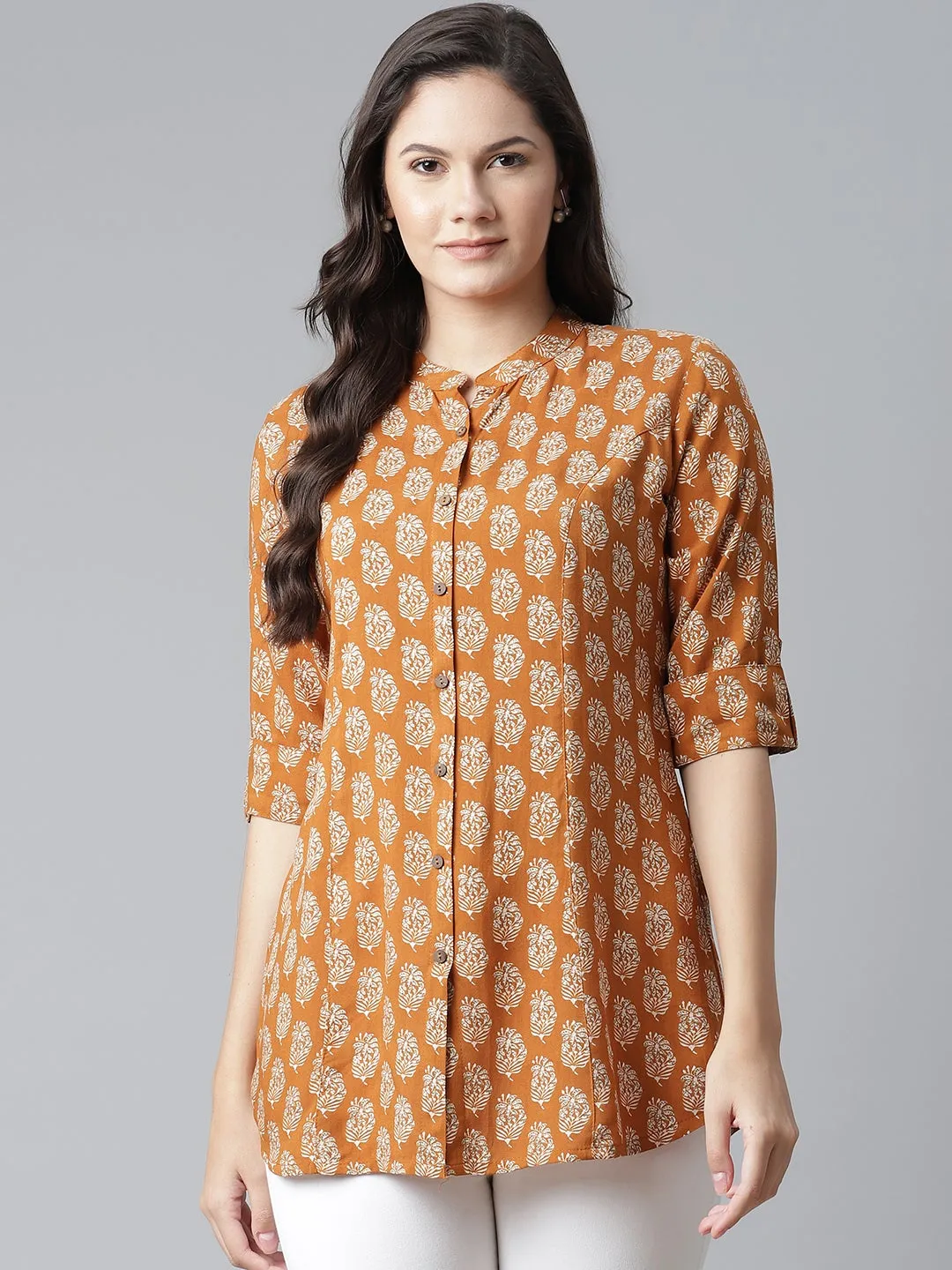 Women'S Mustard Rayon Printed Top