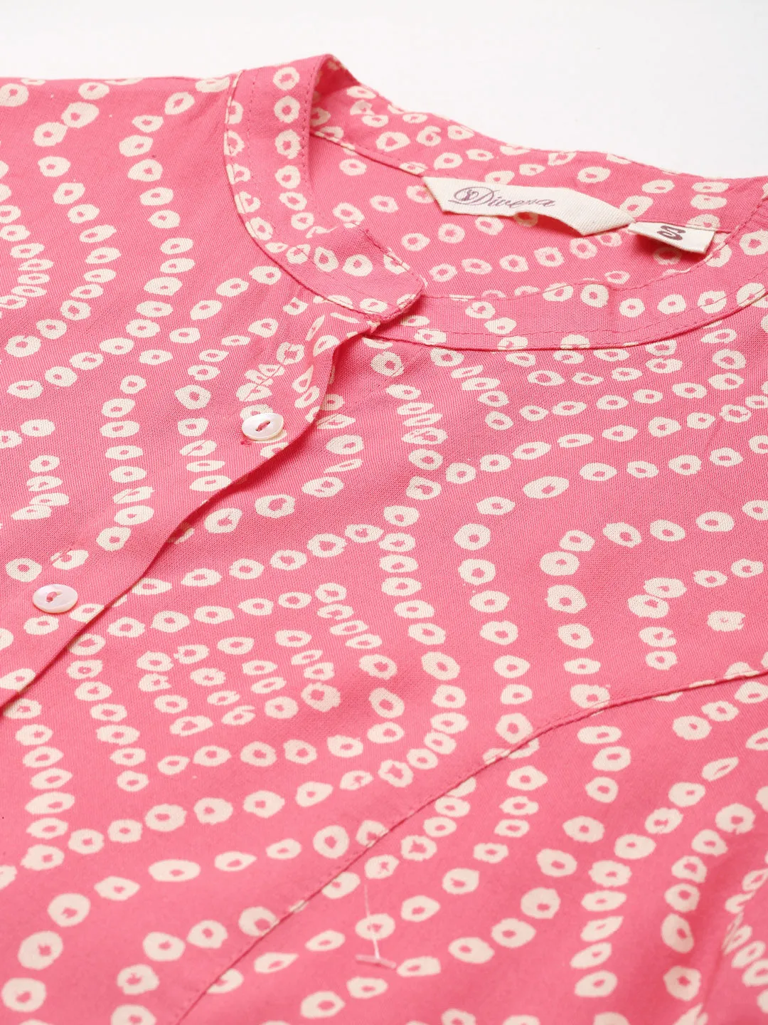 Women'S Pink Bandhani Print Rayon Top