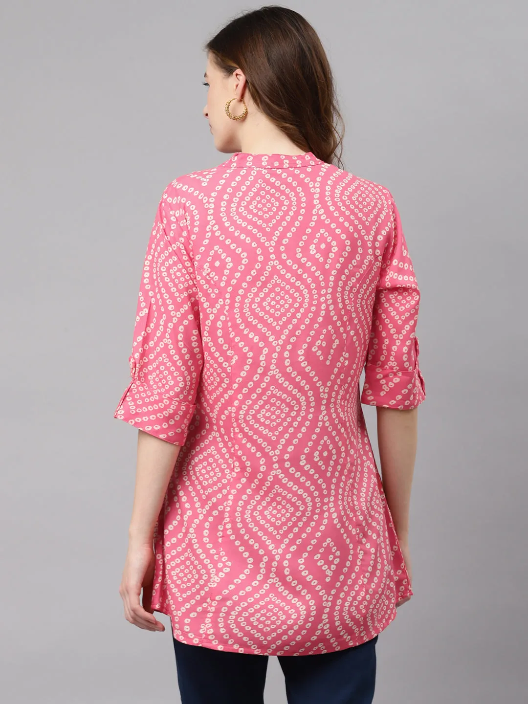 Women'S Pink Bandhani Print Rayon Top