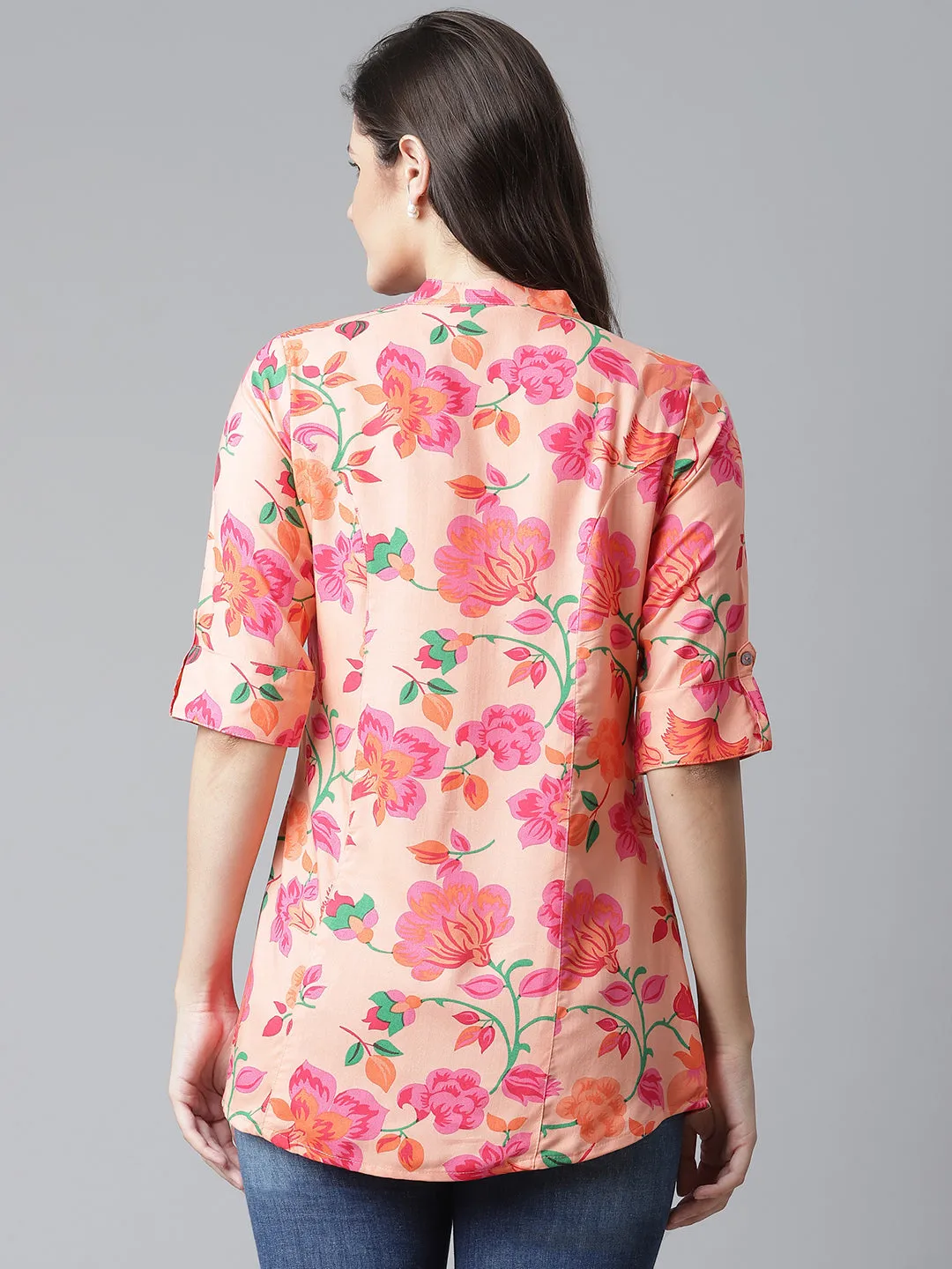 Women'S Rayon Peach Floral Print Top